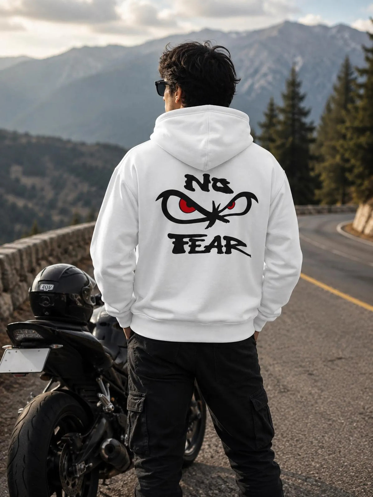 Aramid Kevlar Motorcycle Hoodie in White with No Fear Back Print