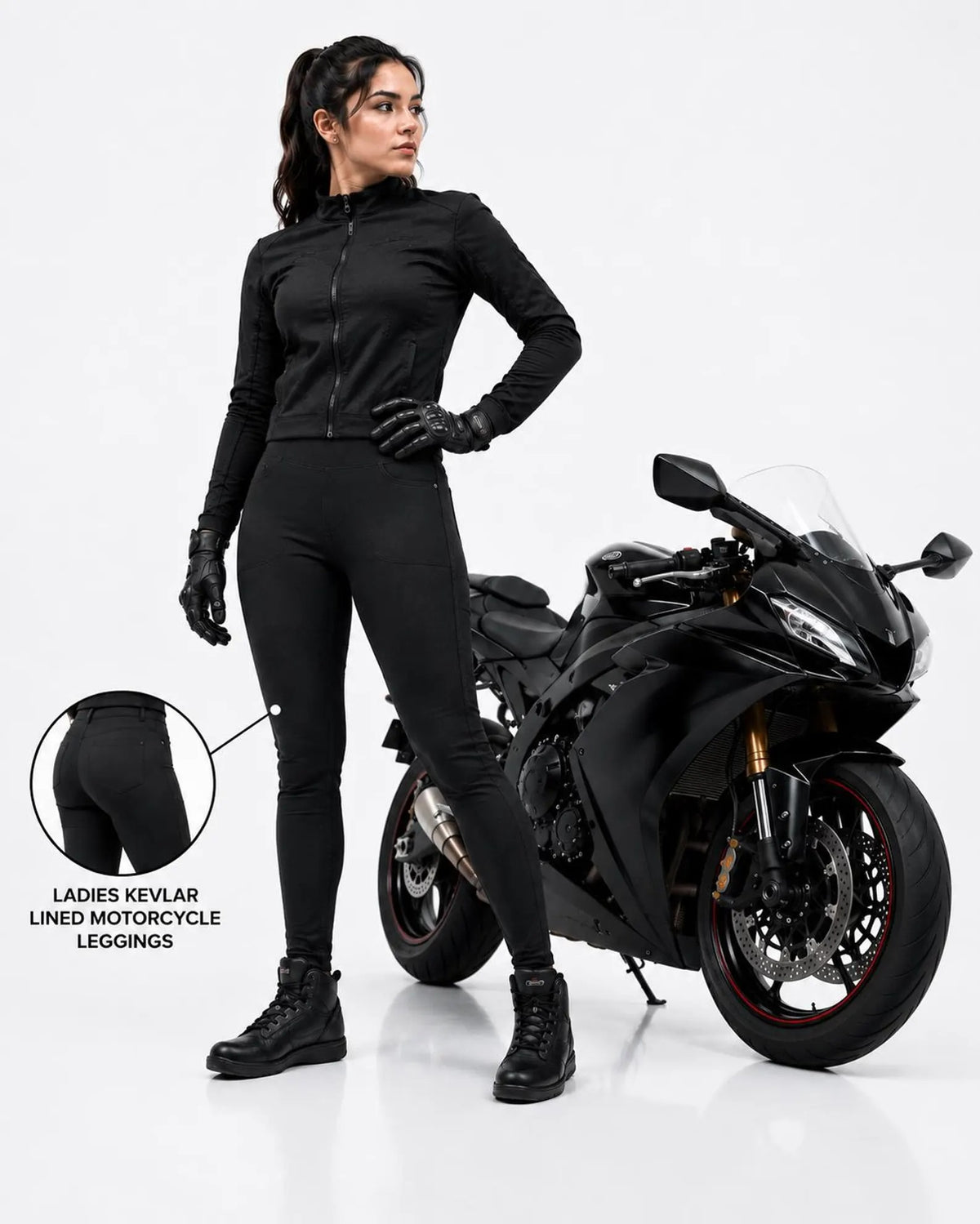 Armored Motorcycle Leggings for Women in Black with CE Level 2 Protection