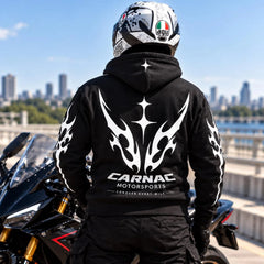Armored Motorcycle Hoodie with Reflective Tribal Vortex Print, CE Level 2