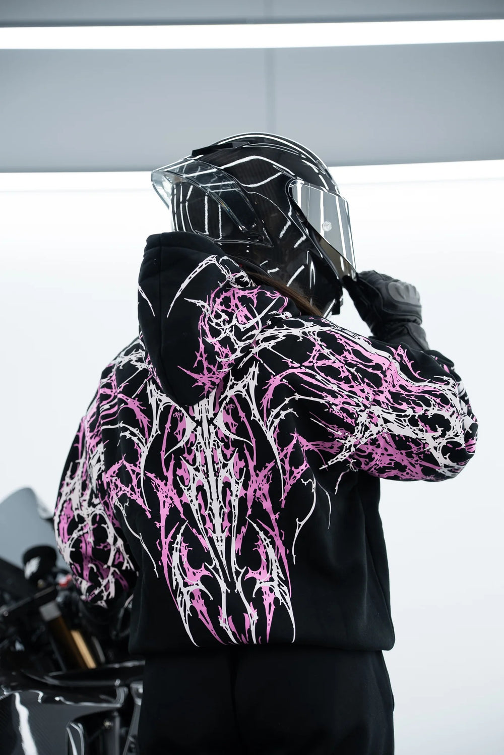 Armored Motorcycle Reflective Hoodie in Pink Thorn with CE Level 2 Protection