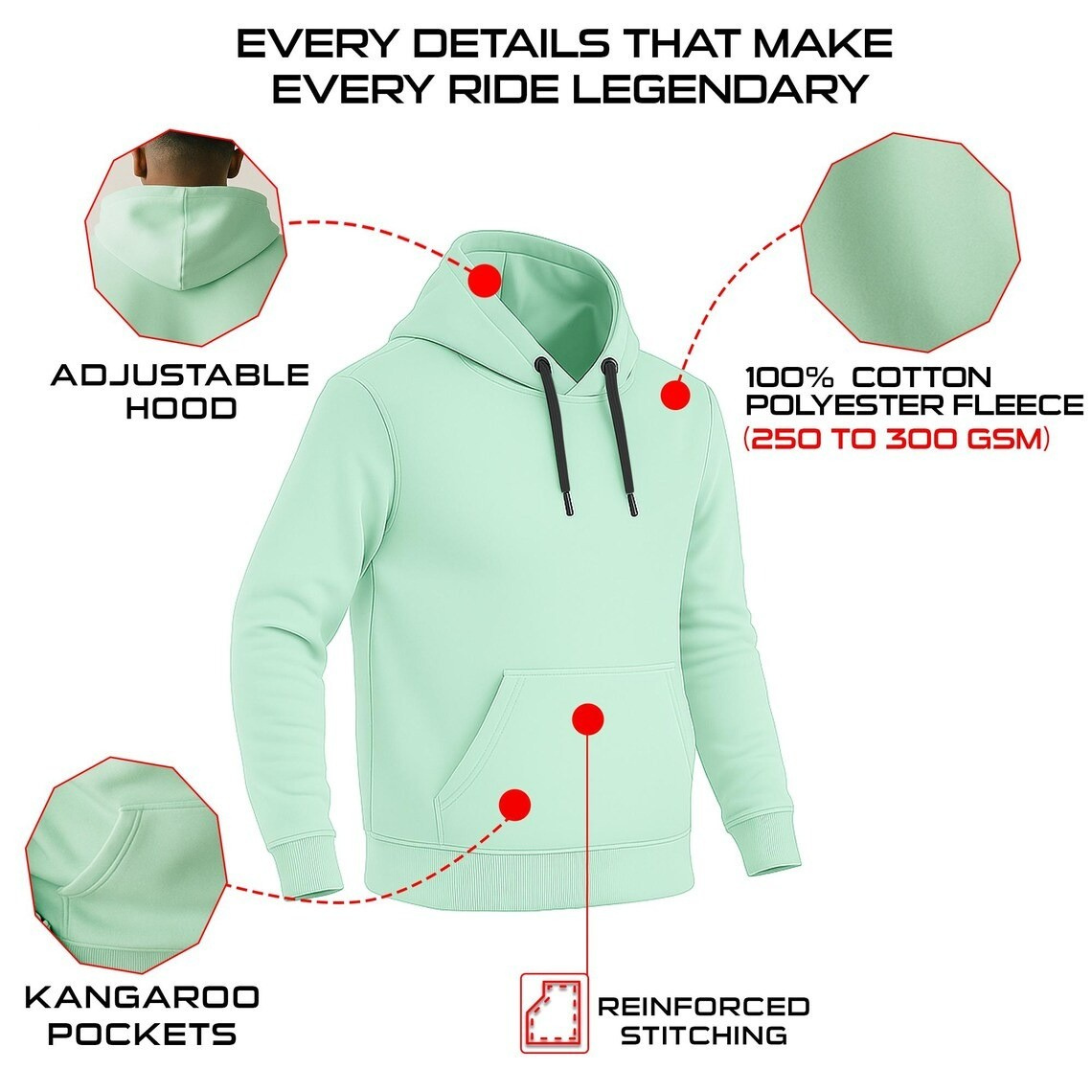 2. CE-Armored Kevlar Motorcycle Hoodie in Mint Green with Protective Pads