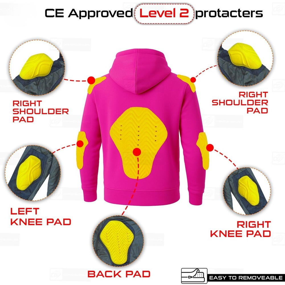 Kevlar-Lined Pull-Over Motorbike Hoodie in Gray with Protective Pads