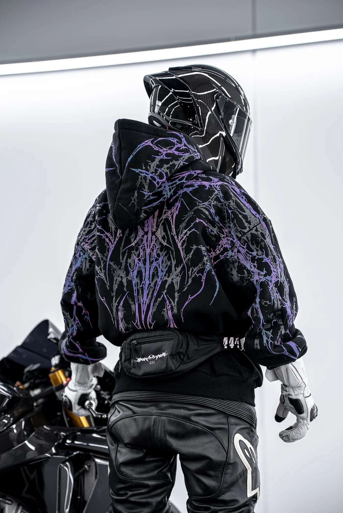 CE Level 2 Armored Motorcycle Hoodie in Purple Thorn with Reflective Print