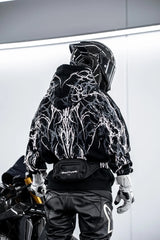 CE Level 2 Armored Reflective Motorcycle Hoodie in Black with White Thorn Print