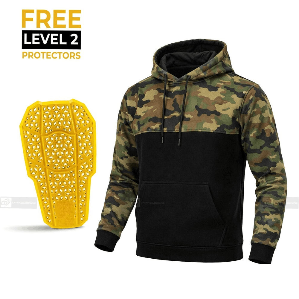 Camo Black Kevlar Motorcycle Hoodie with Free Level 2 Back Protector