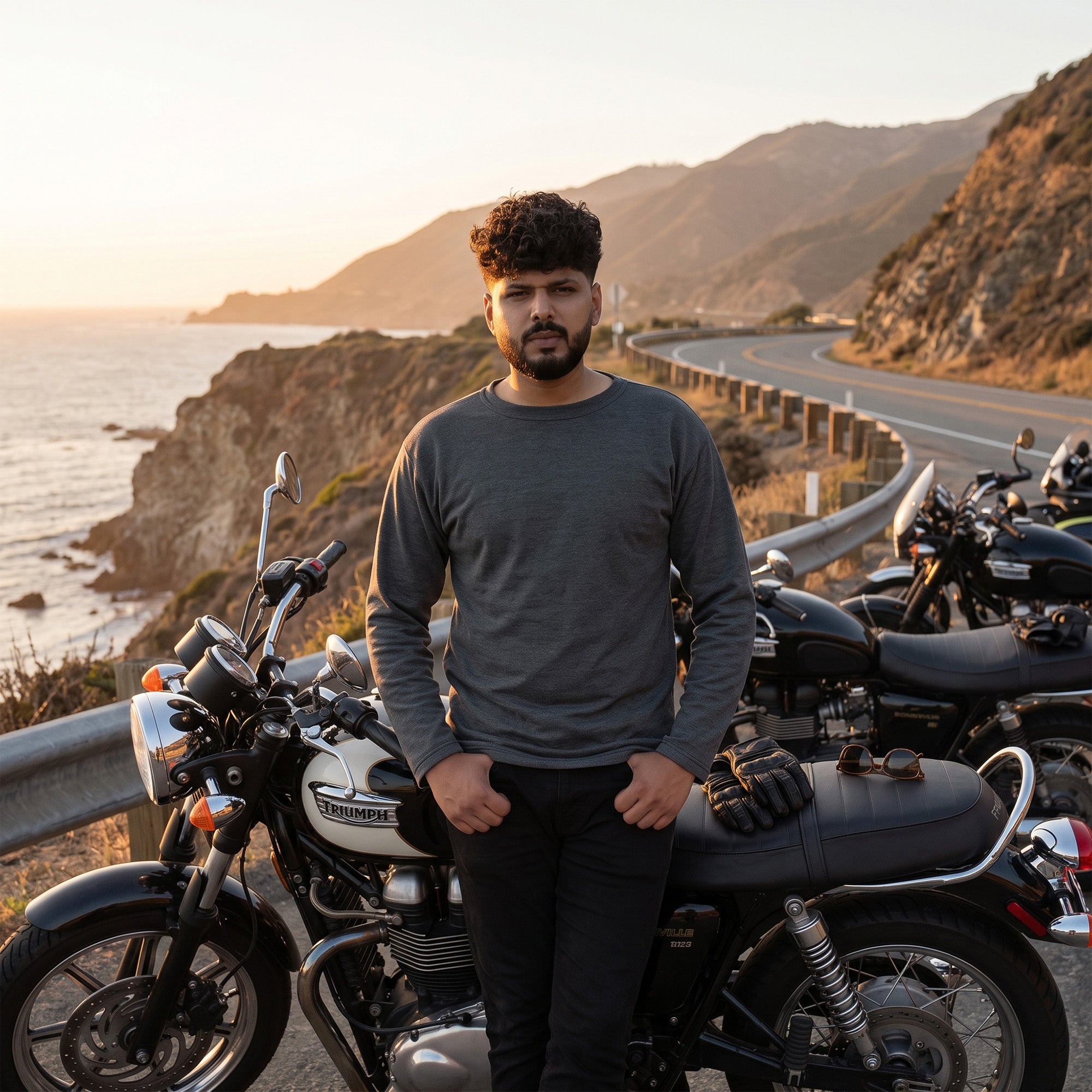 Charcoal Grey Long Sleeve Motorcycle Base Layer Shirt