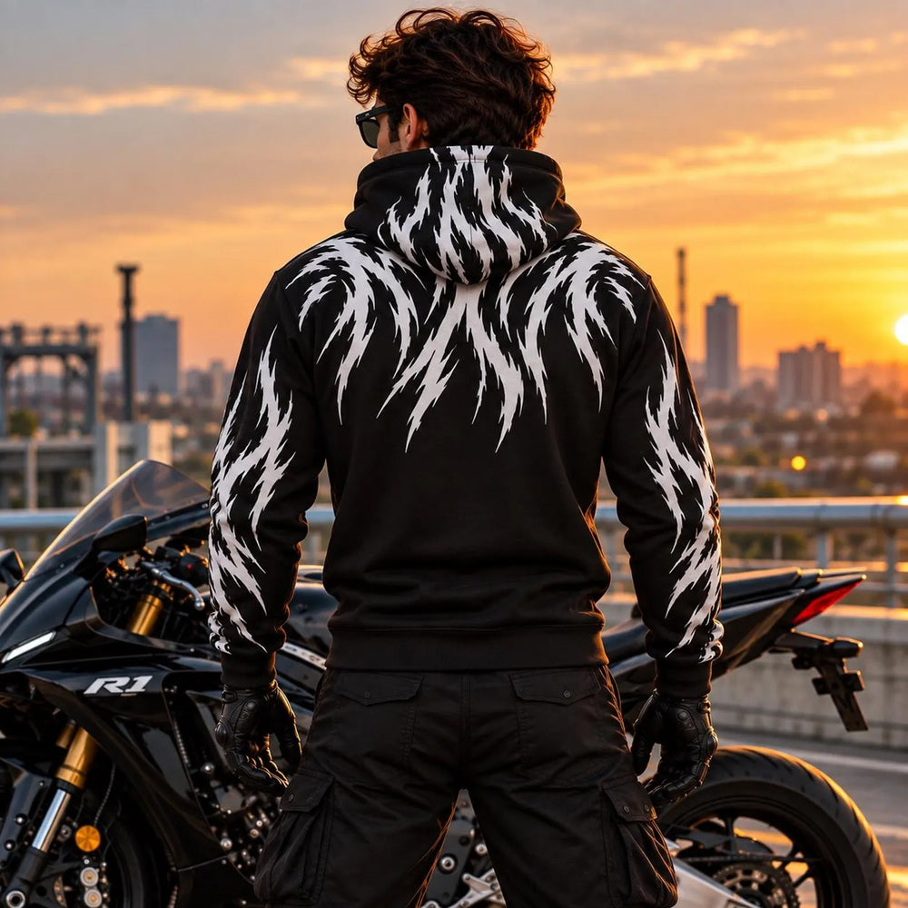Claw Flame Armored Motorcycle Reflective Hoodie in Black