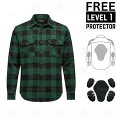 Kevlar-Lined Motorcycle Flannel Shirt in Dark Green
