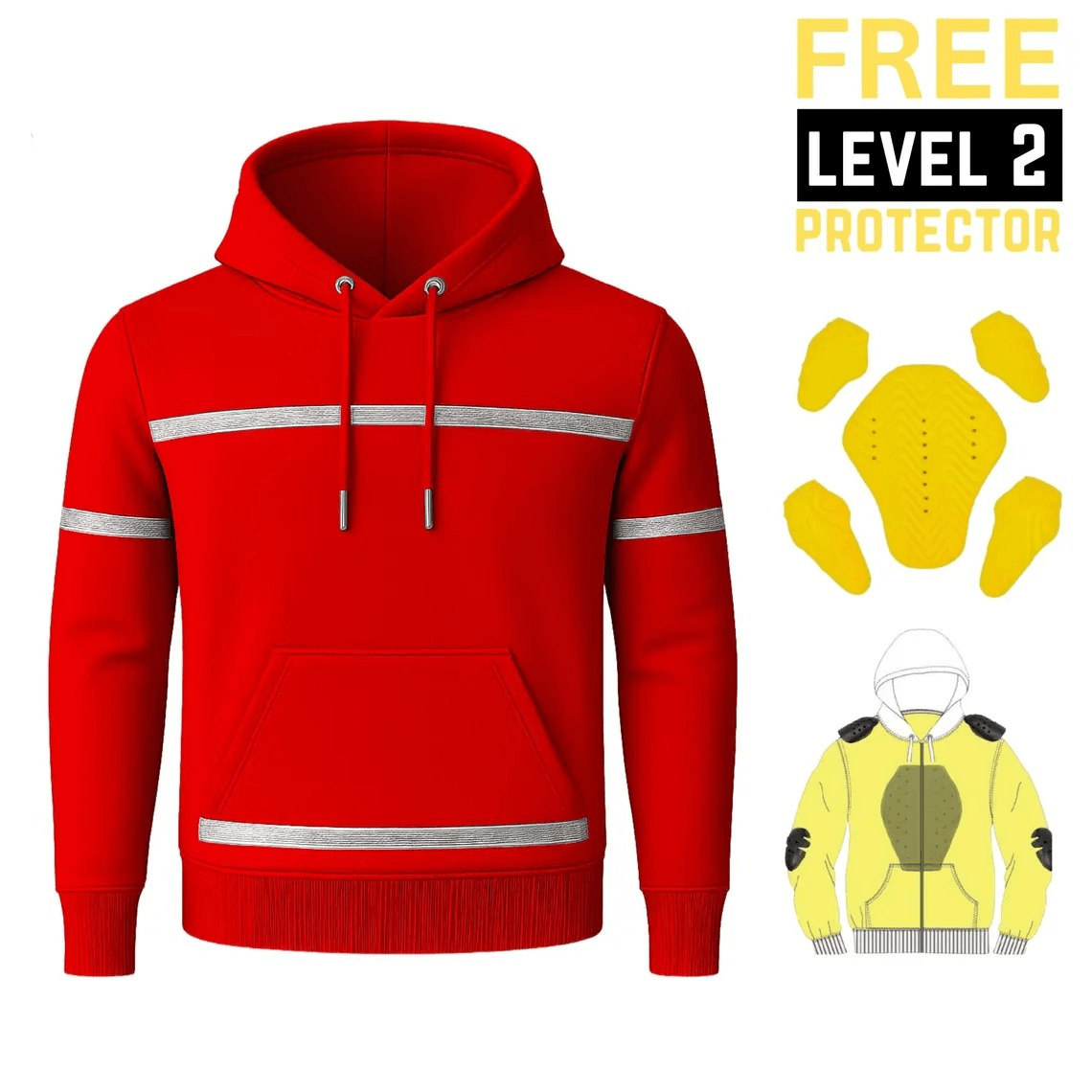 Kevlar Pullover Motorcycle Hoodie in Red with Reflective Strips