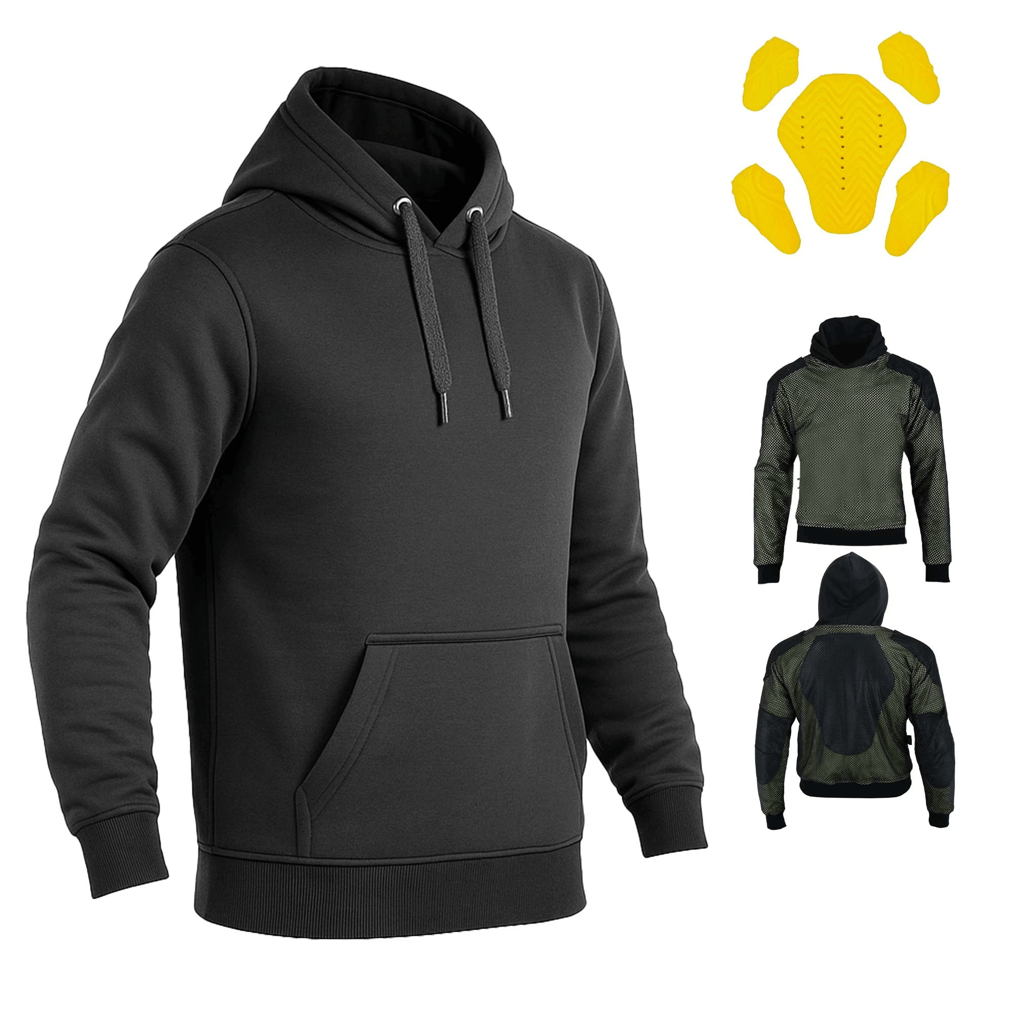Unisex Kevlar Lined Motorcycle Hoodie in Black with CE Armor