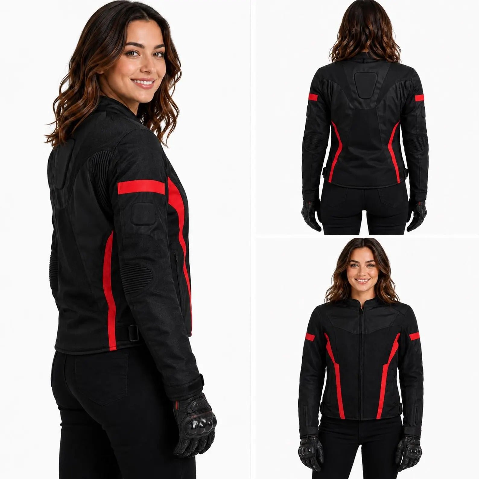 Women's Armored Motorcycle Mesh Jacket in Black &amp; Red with CE Level 2 Armor