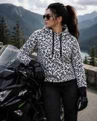 Women's Kevlar Motorcycle Hoodie in White with Leopard Print