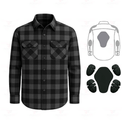 Men's Kevlar Lined Flannel Motorcycle Riding Shirt in Black with Armor