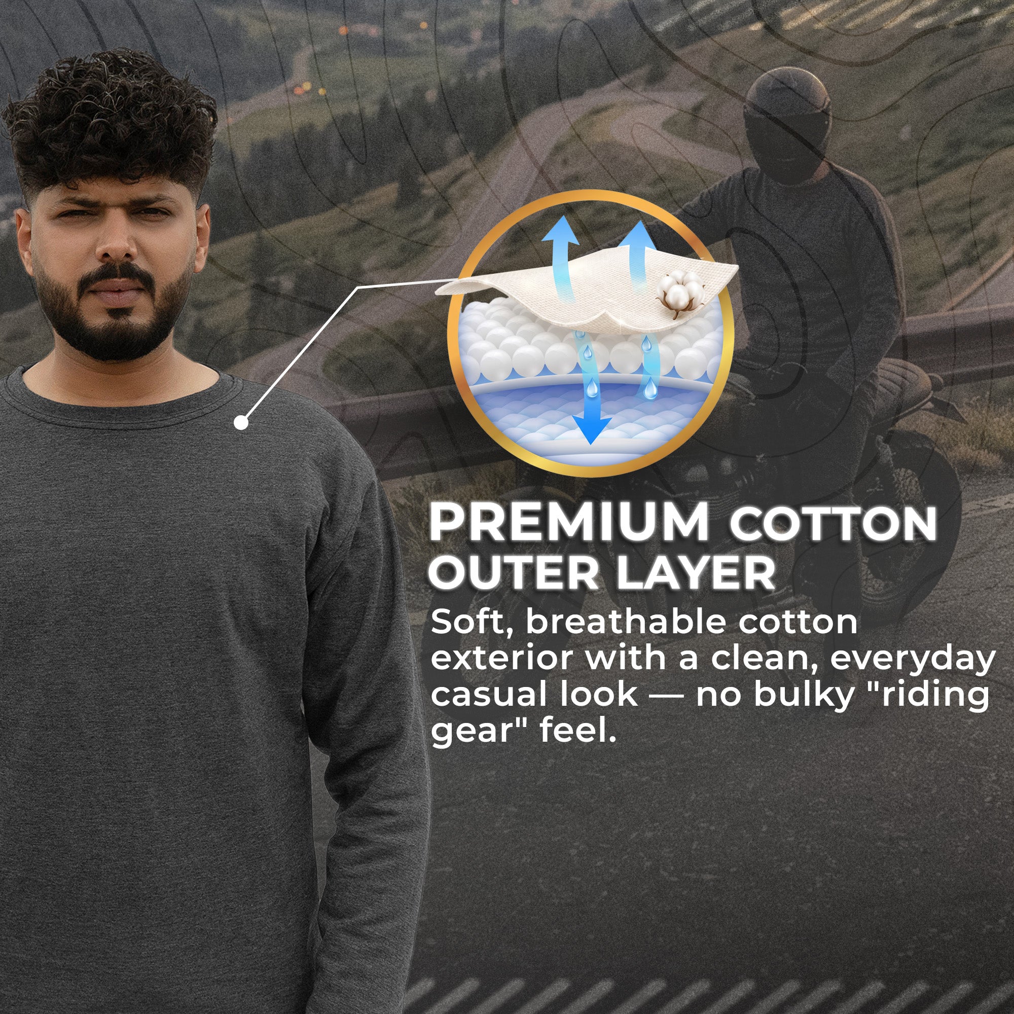 Charcoal Grey Long Sleeve Motorcycle Base Layer Shirt