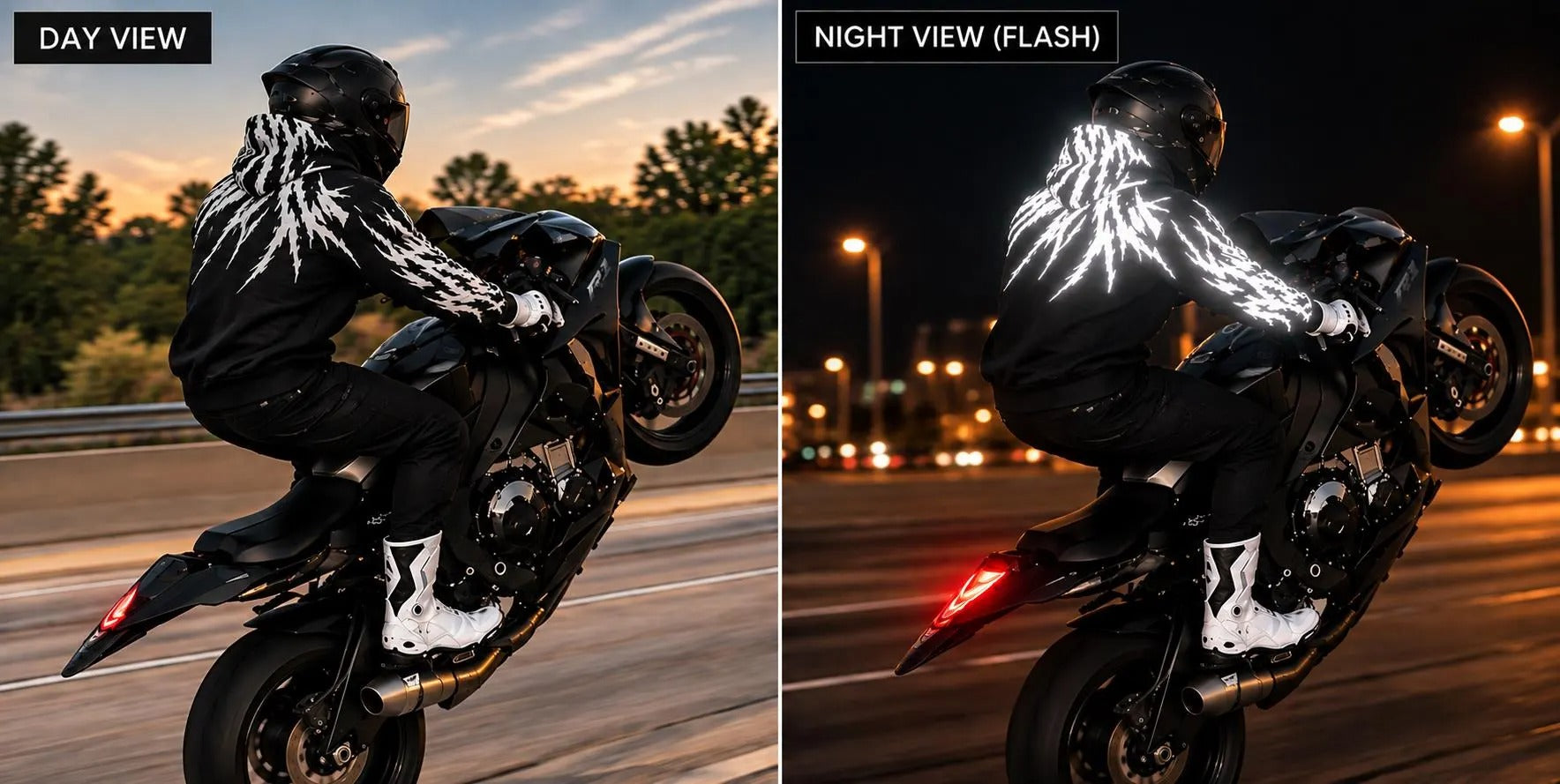 Claw Flame Armored Motorcycle Reflective Hoodie in Black