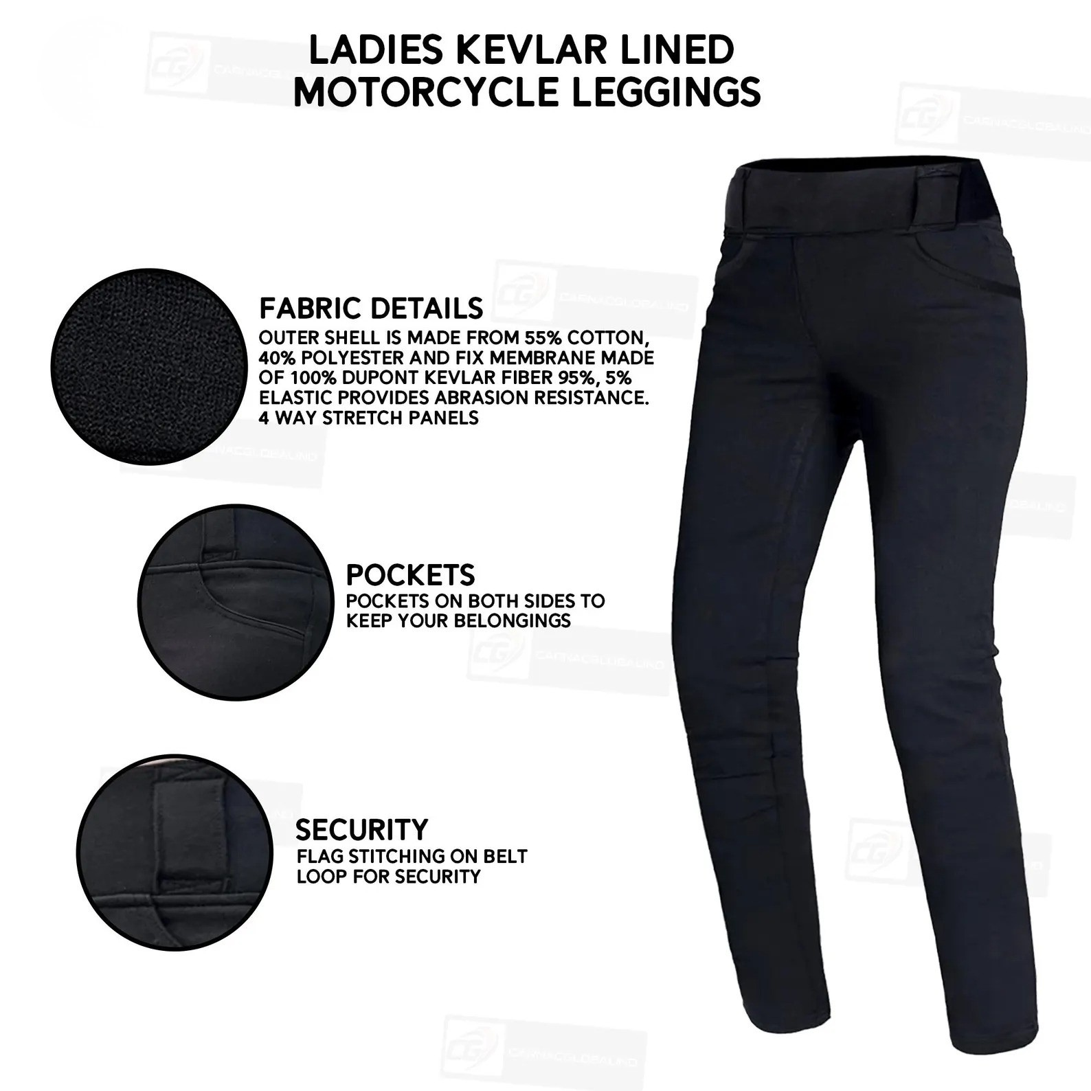 Armored Motorcycle Leggings for Women in Black with CE Level 2 Protection
