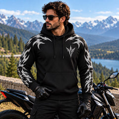 Armored Motorcycle Hoodie Demon Spine Reflective Silver Tribal Pattern