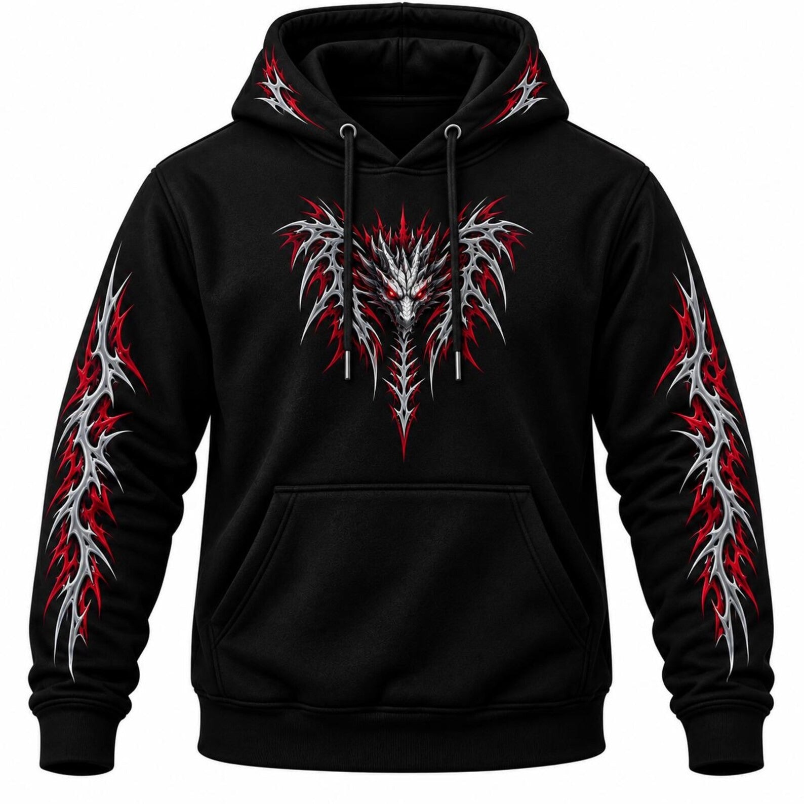 CE Level 2 Armored Motorcycle  Reflective Hoodie with Red Gothic Dragon Wing Print