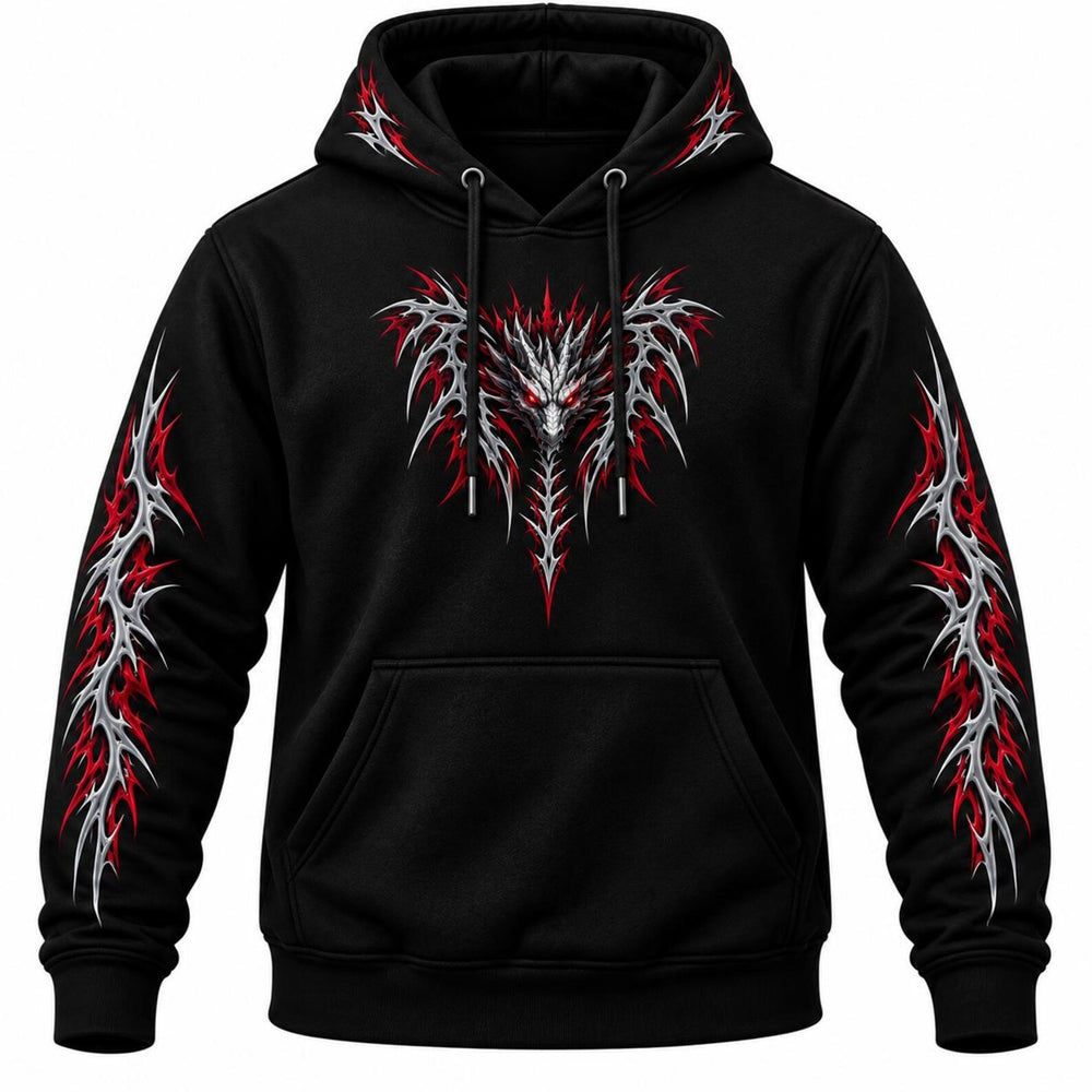 CE Level 2 Armored Motorcycle  Reflective Hoodie with Red Gothic Dragon Wing Print