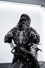 CE Level 2 Armored Reflective Motorcycle Hoodie in Black with White Thorn Print