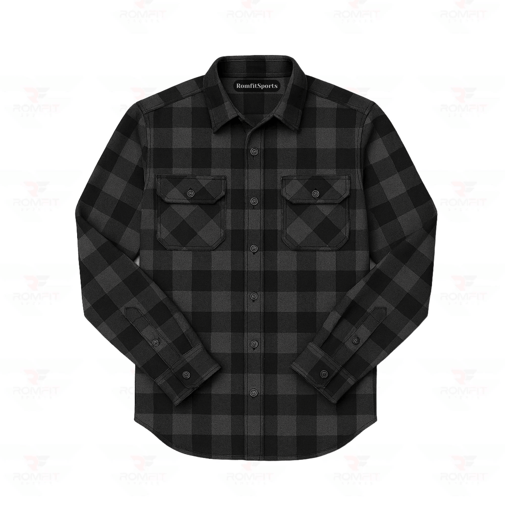 Men's Kevlar Lined Flannel Motorcycle Riding Shirt in Black with Armor