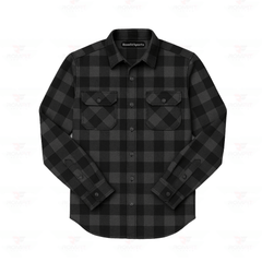 Men's Kevlar Lined Flannel Motorcycle Riding Shirt in Black with Armor