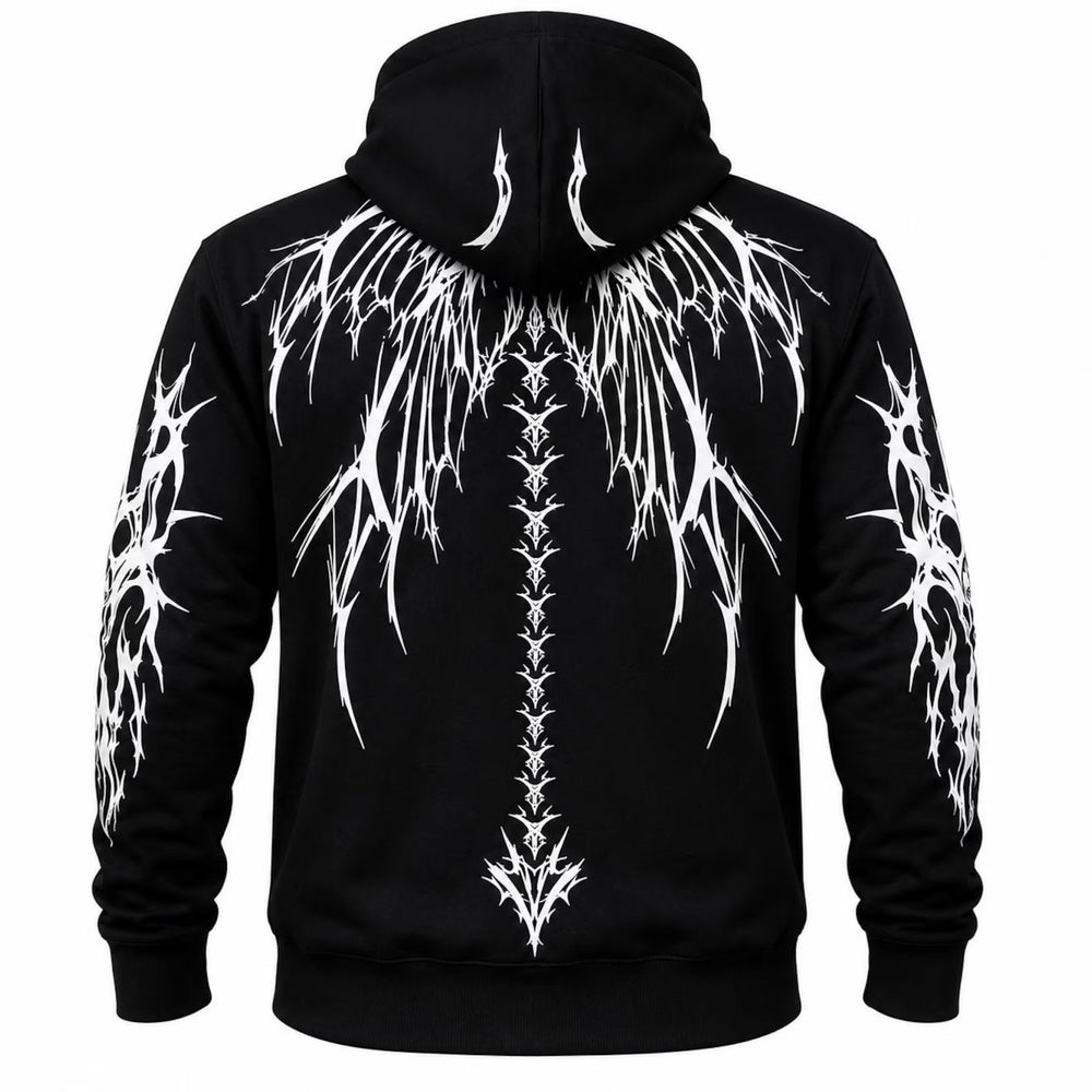 Men's Kevlar Motorcycle Hoodie in Black Dragon Wings Reflective