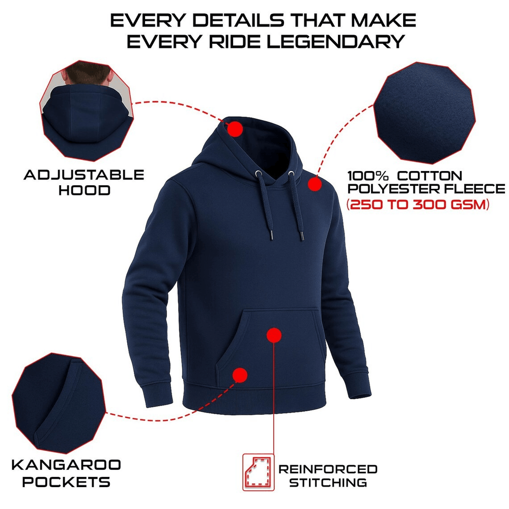 Kevlar Lined Pull-Over Motorbike Hoodie in Navy Blue
