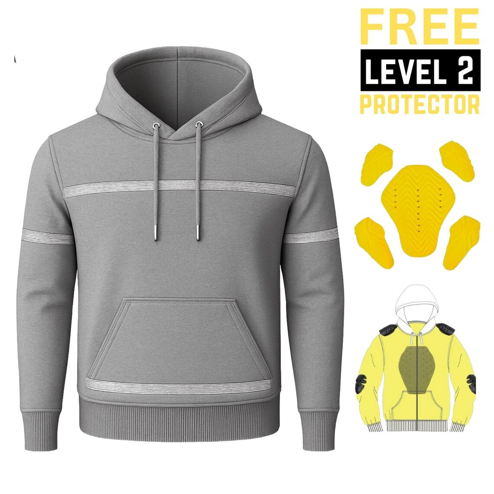 Unisex Reflective Stripe Kevlar Riding Hoodie in Gray with CE Level 2 Armor