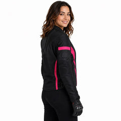 Women's Armored Motorcycle Mesh Jacket in Black & Pink with CE Level 2 Armor