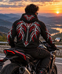 CE Level 2 Armored Motorcycle  Reflective Hoodie with Red Gothic Dragon Wing Print