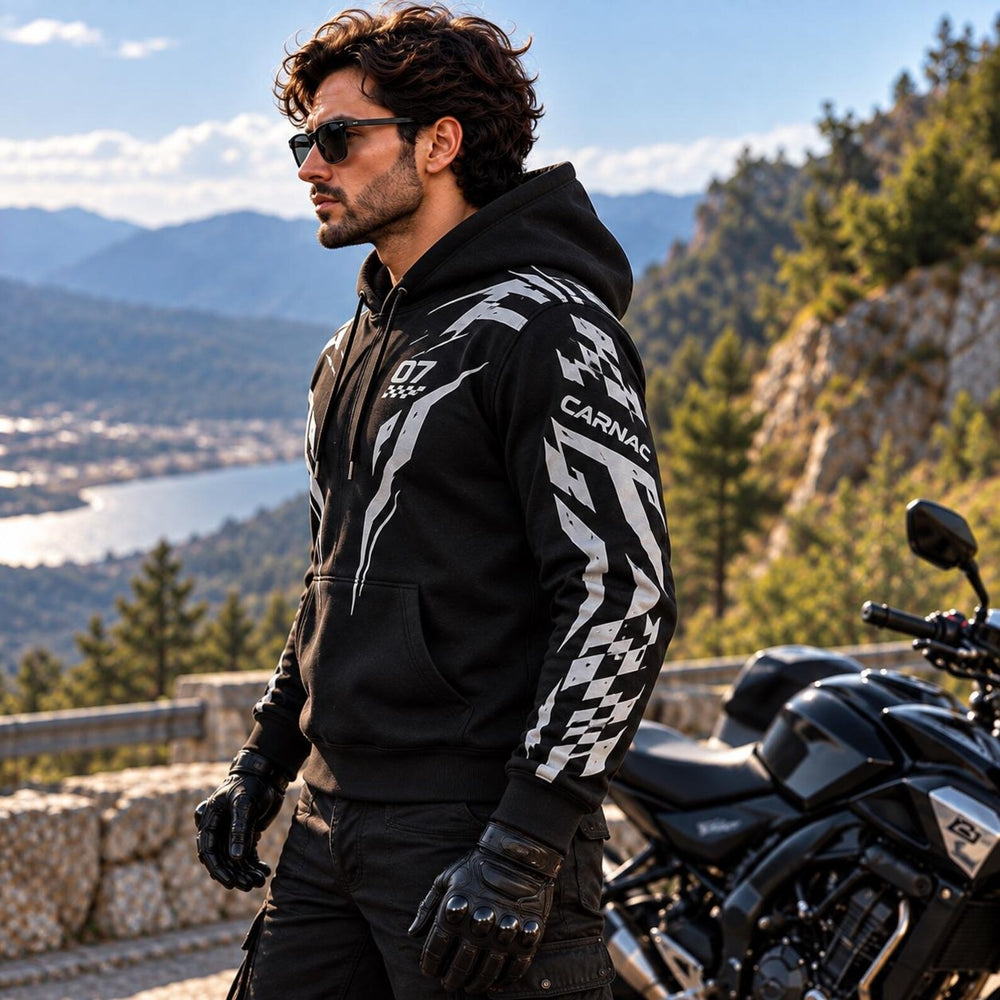 Armored Motorcycle Hoodie with Cyber Racing Reflective Silver Racing Pattern