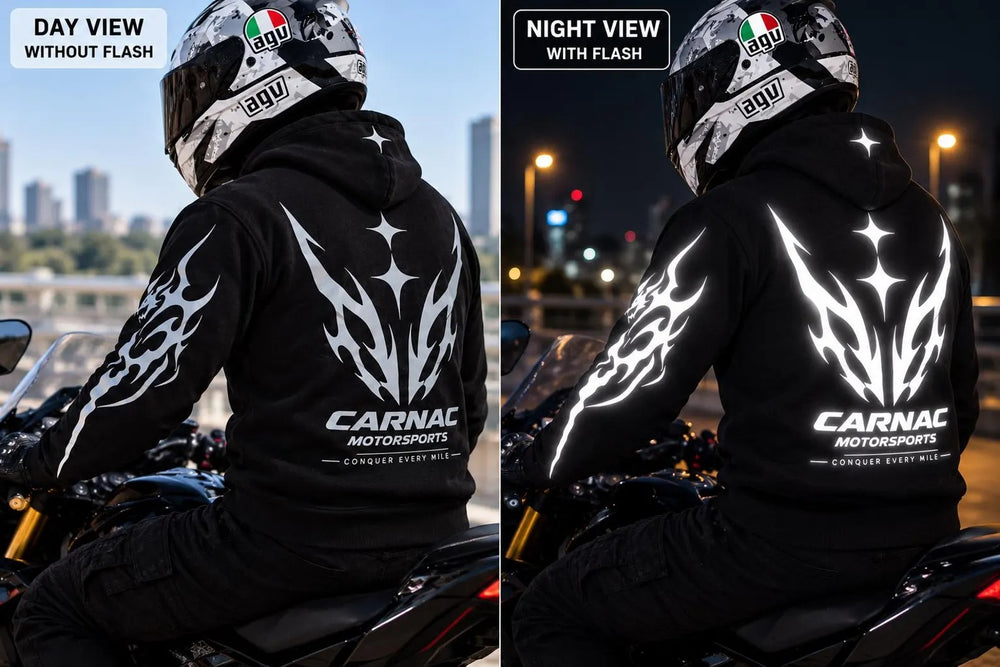 Armored Motorcycle Hoodie with Reflective Tribal Vortex Print, CE Level 2