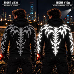 Armored Motorcycle Hoodie Demon Spine Reflective Silver Tribal Pattern