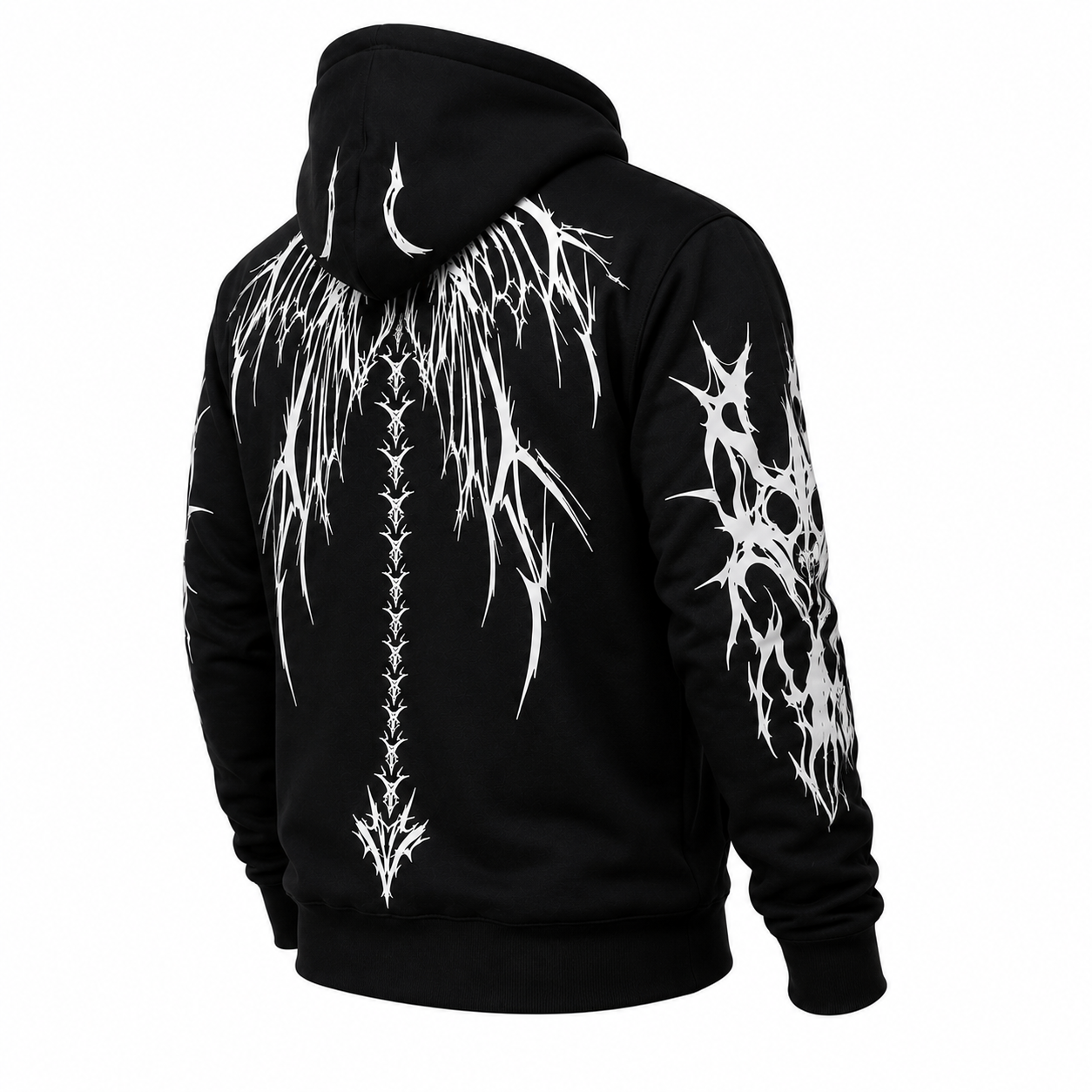 Armored Motorcycle Hoodie with Reflective Dragon Wings Print