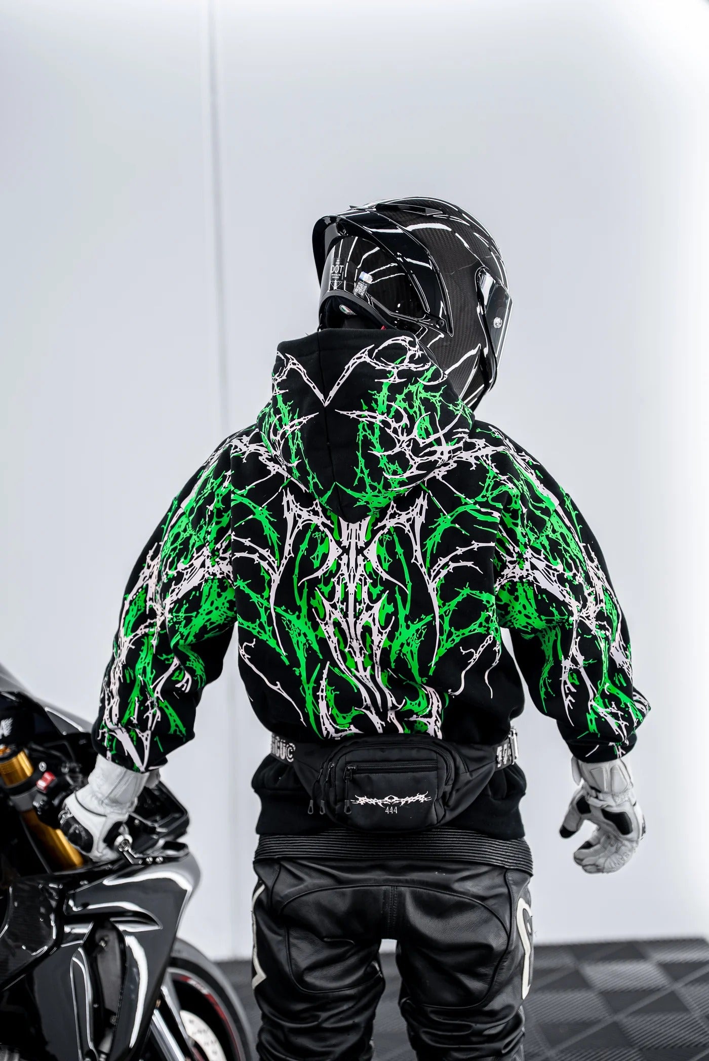 Armored Motorcycle Reflective Hoodie in Green Thorn with CE Level 2 Protection