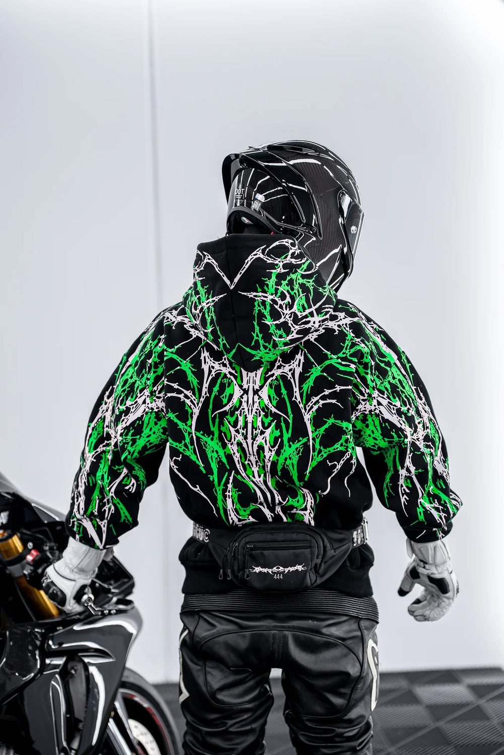 Armored Motorcycle Reflective Hoodie in Green Thorn with CE Level 2 Protection