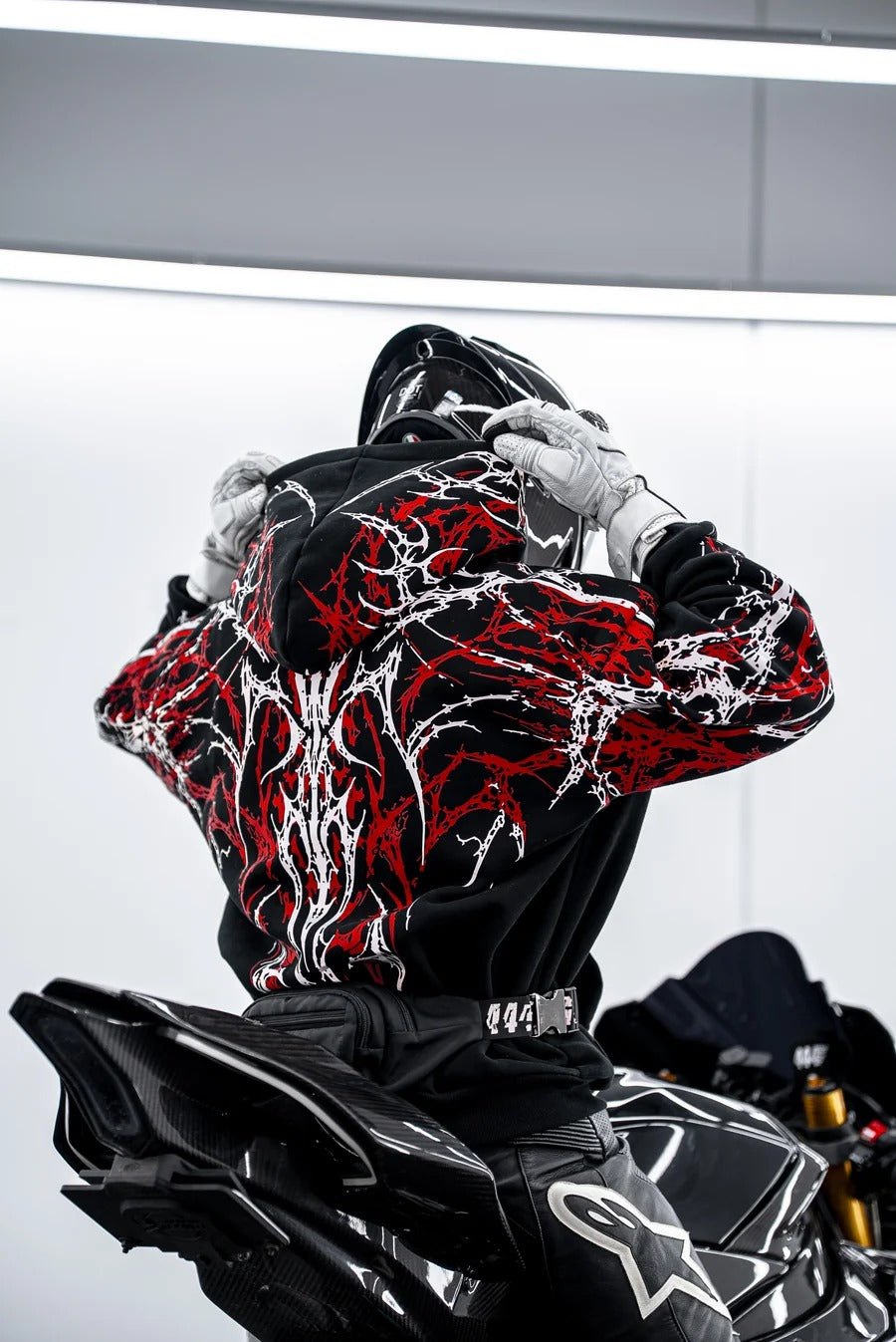 Armored Motorcycle Reflective Hoodie in Red Thorn with CE Level 2 Protection
