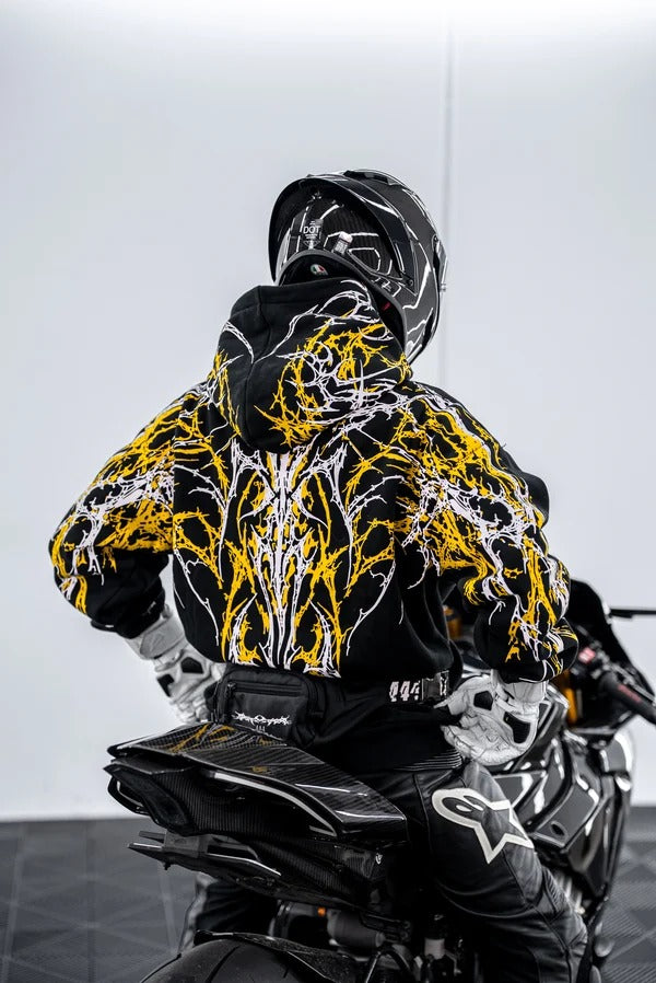 Armored Motorcycle Reflective Hoodie in Yellow Thorn with CE Level 2 Protection