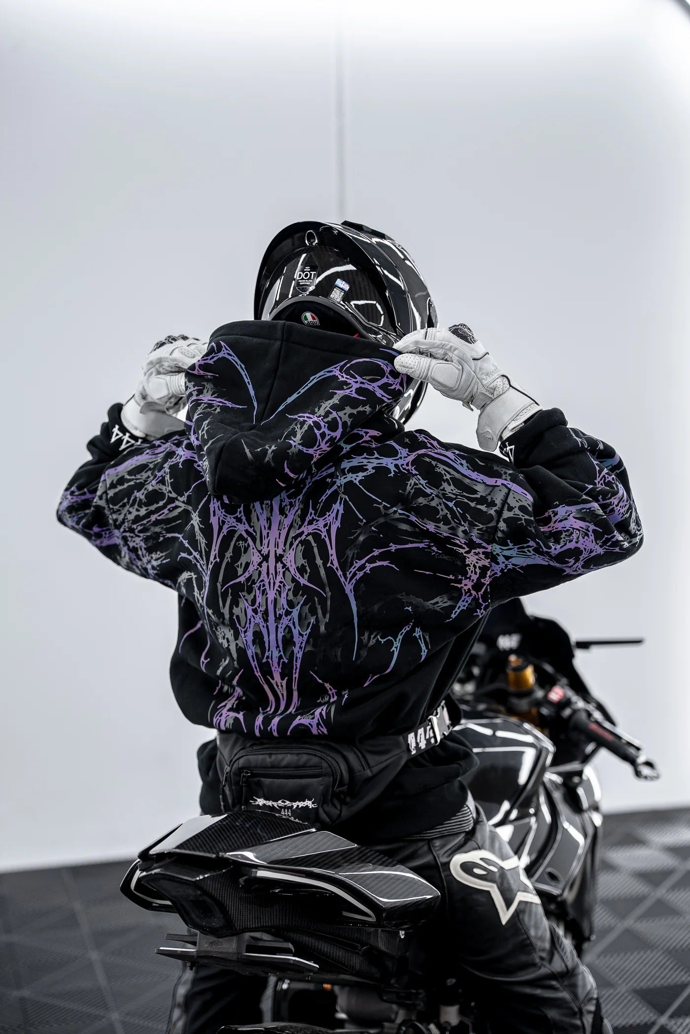 CE Level 2 Armored Motorcycle Hoodie in Purple Thorn with Reflective Print