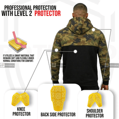 Camo Black Kevlar Motorcycle Hoodie with Free Level 2 Back Protector