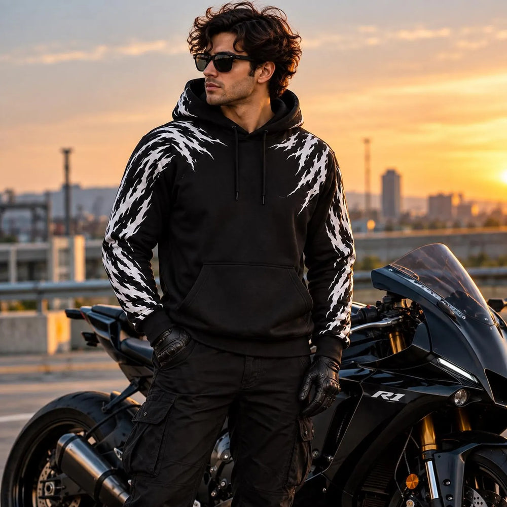 Claw Flame Armored Motorcycle Reflective Hoodie in Black
