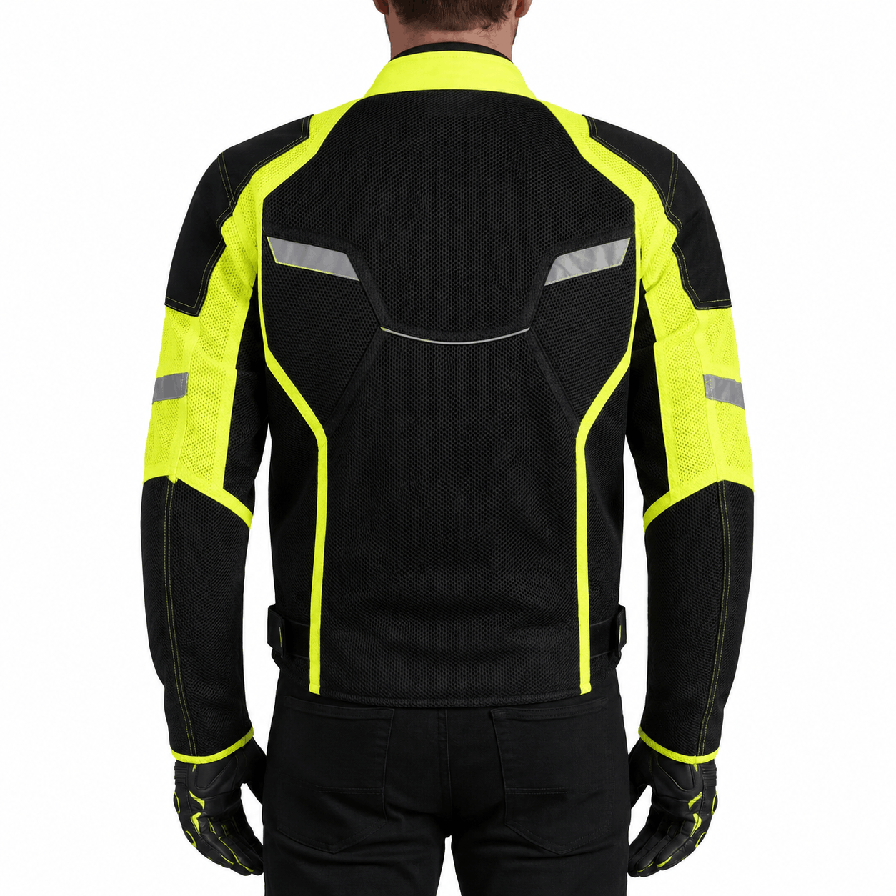 High-Visibility Mesh Motorcycle Jacket in Neon Yellow &amp; Black with CE Armor