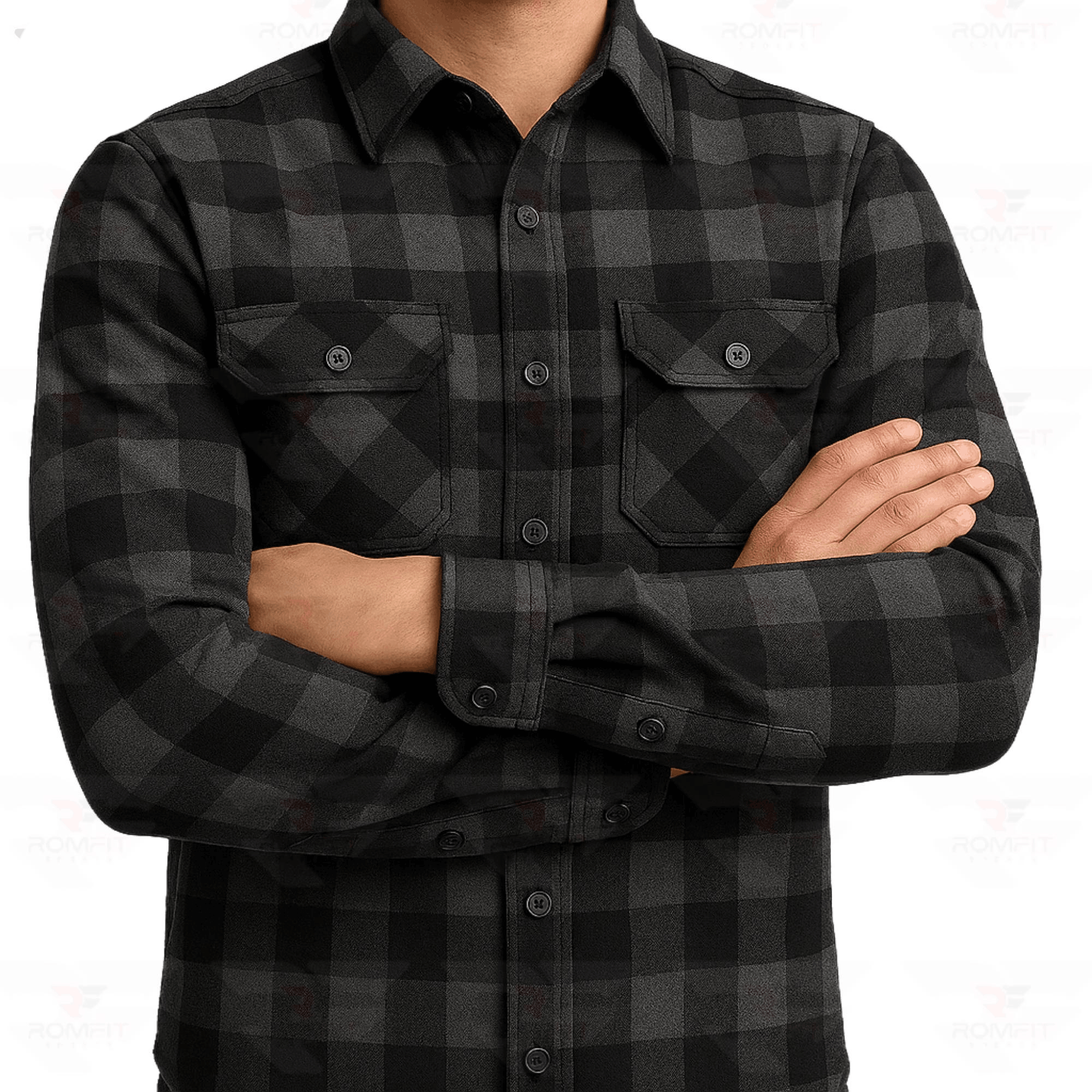 Men's Kevlar Lined Flannel Motorcycle Riding Shirt in Black with Armor