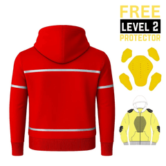 Kevlar Pullover Motorcycle Hoodie in Red with Reflective Strips