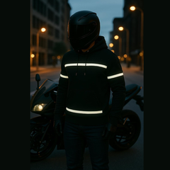 Kevlar Lined Pullover Motorcycle Hoodie in Black with Reflective Stripes