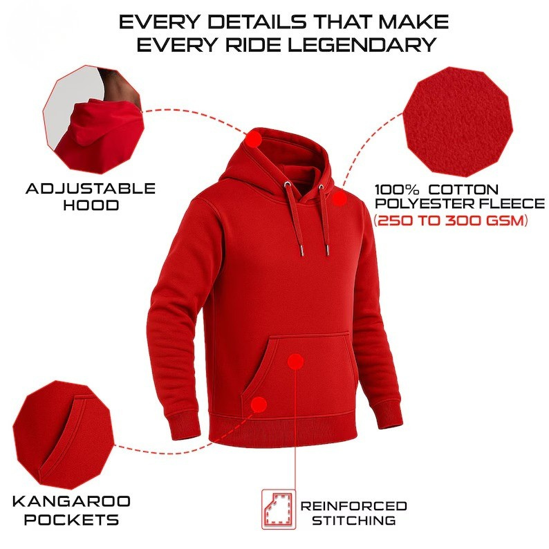 Kevlar Lined Red Hoodie for Motorcycle Riders with Protective Armor