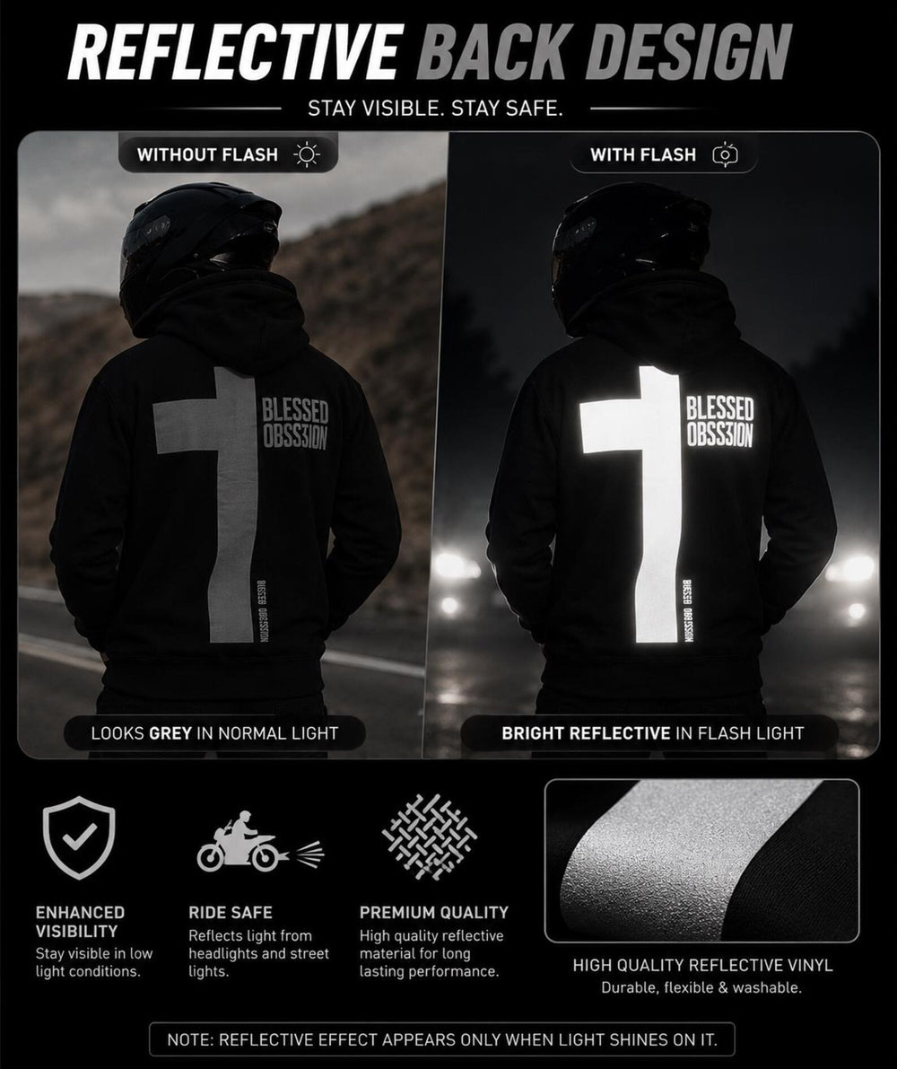 Men's Kevlar Motorcycle Hoodie in Black with Blessed Obsession Reflective