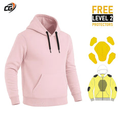 Unisex Aramid Motorcycle Hoodie in Pale Pink with CE Level 2 Armor