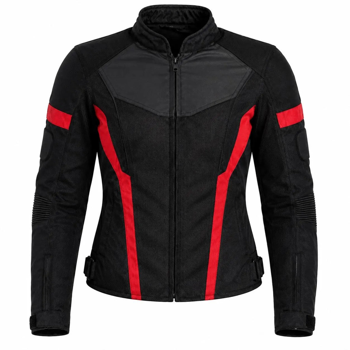 Women's Armored Motorcycle Mesh Jacket in Black &amp; Red with CE Level 2 Armor